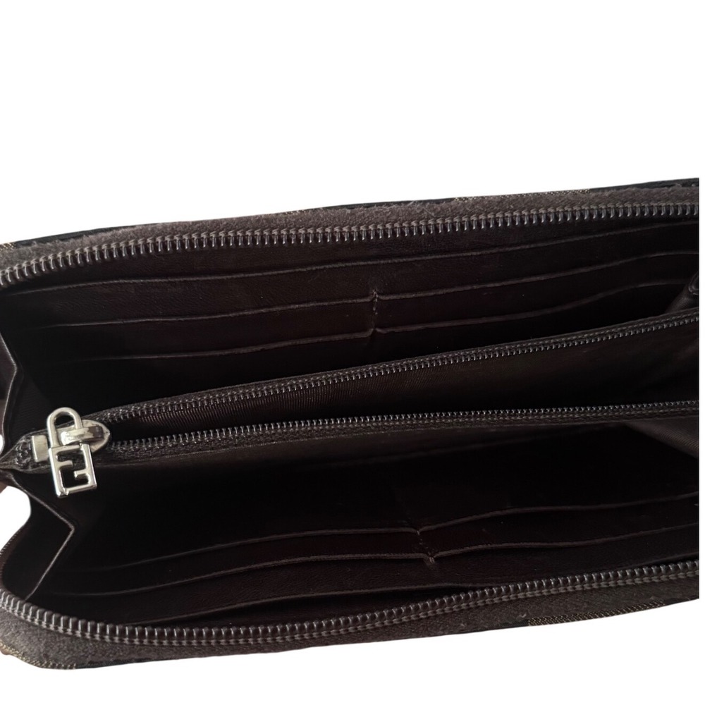Fendi Pequin Striped Zip Around Continental Wallet Tobacco 2268-30878-098 4x7.5" - Picture 7 of 10